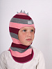 PR-22151/ Шлем-шапка полное утепление Дино серый меланж, розовый, фуксия